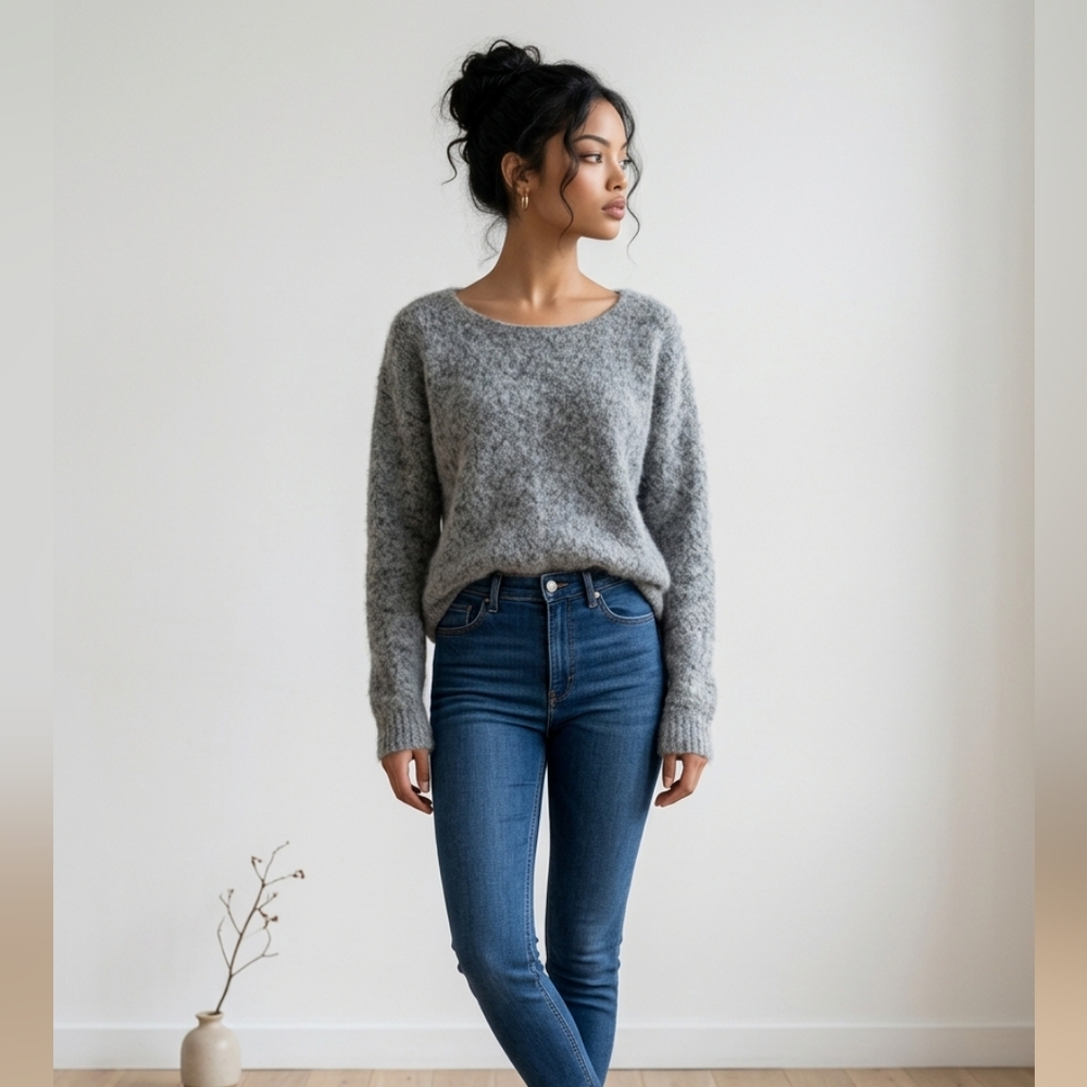 American Vintage Baby Alpaca Wool Gorgeous Grey Sweater Sz M EUC